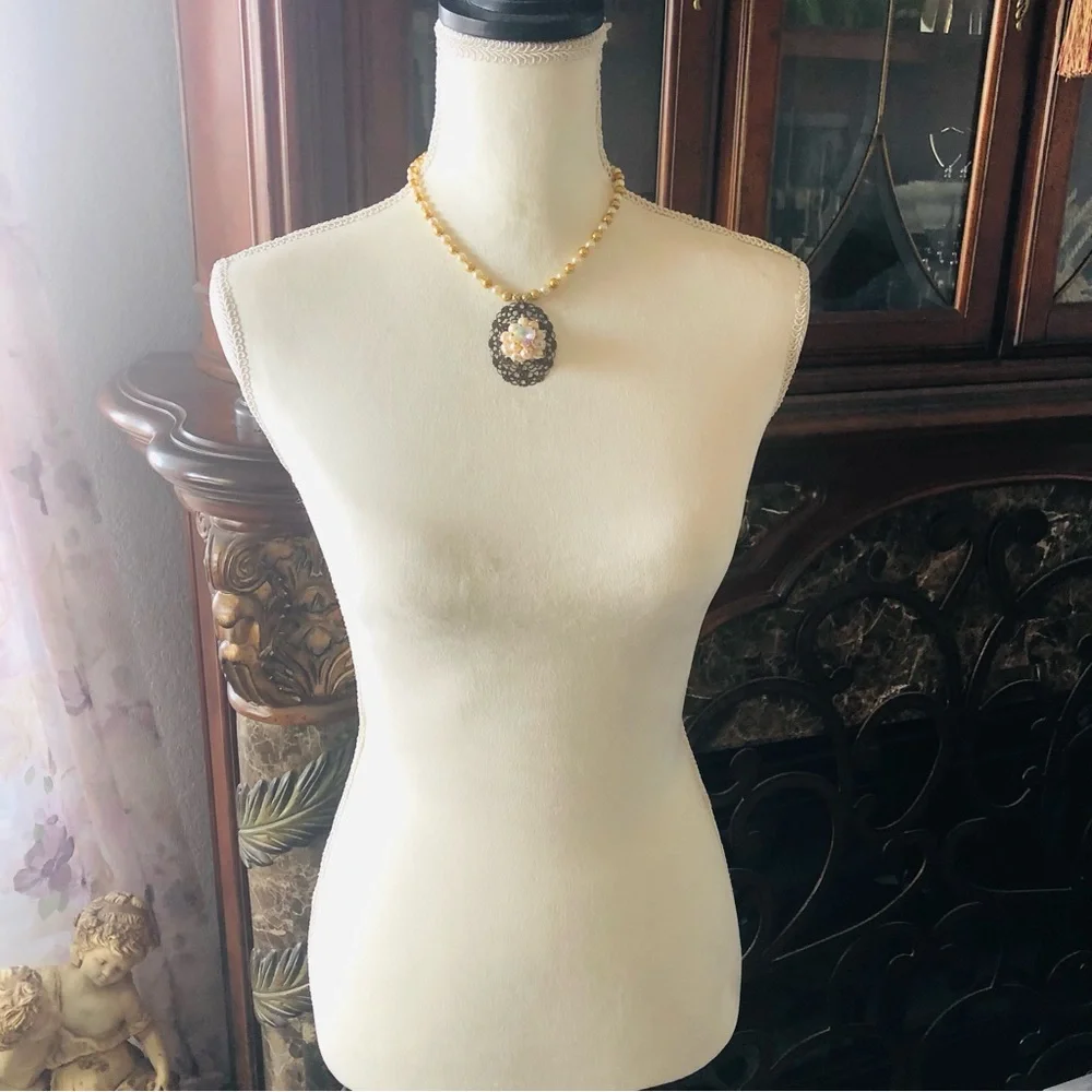 Handcrafted repurpose pearl cluster filigree pendant Czech glass Pearl necklace